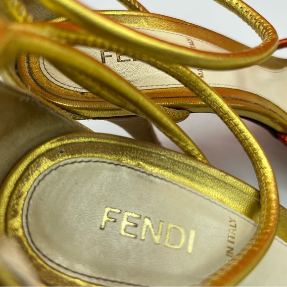 FENDI Vintage Open Toe Multi Colored Metallic Heels - Picture 5 of 13